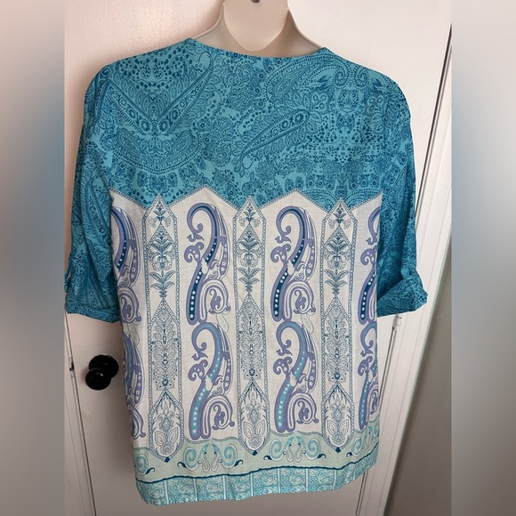 Chicos Faraway Land Embellished Blue Tunic XL 16 #1626 - Picture 7 of 11